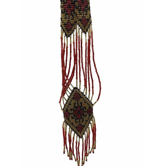 Russian Necklace Carpathian Seed Bead Indigenous Caucus Art Vintage Handmade Red - Picture 16 of 16